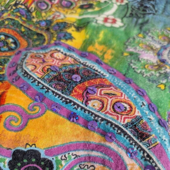 Vintage Take Two Top XL Multi Purple Y2K Sequin Paisley Psychedelic India Boho - Picture 8 of 11